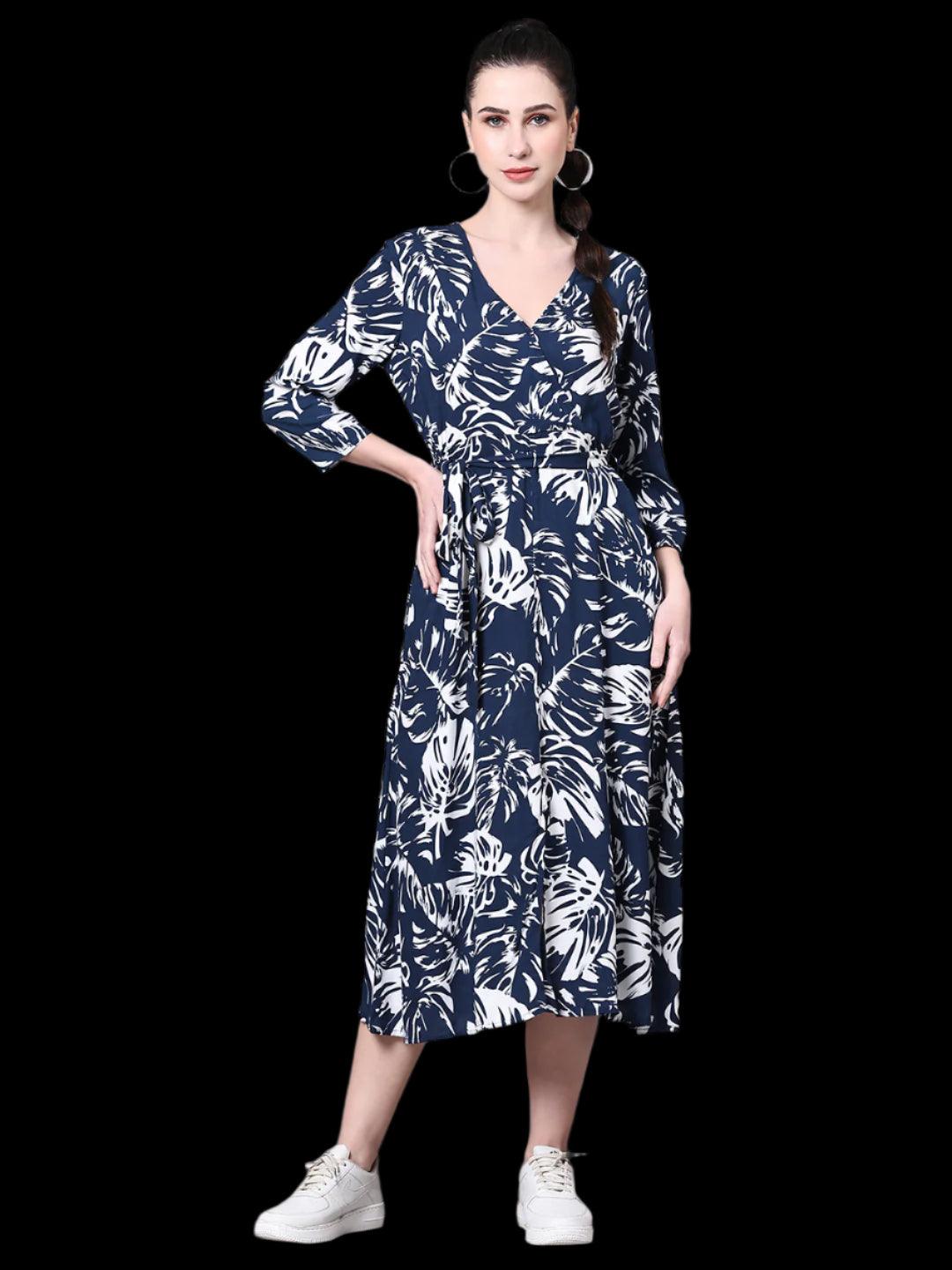 Tropical Print Wrap Dress - VONYQ