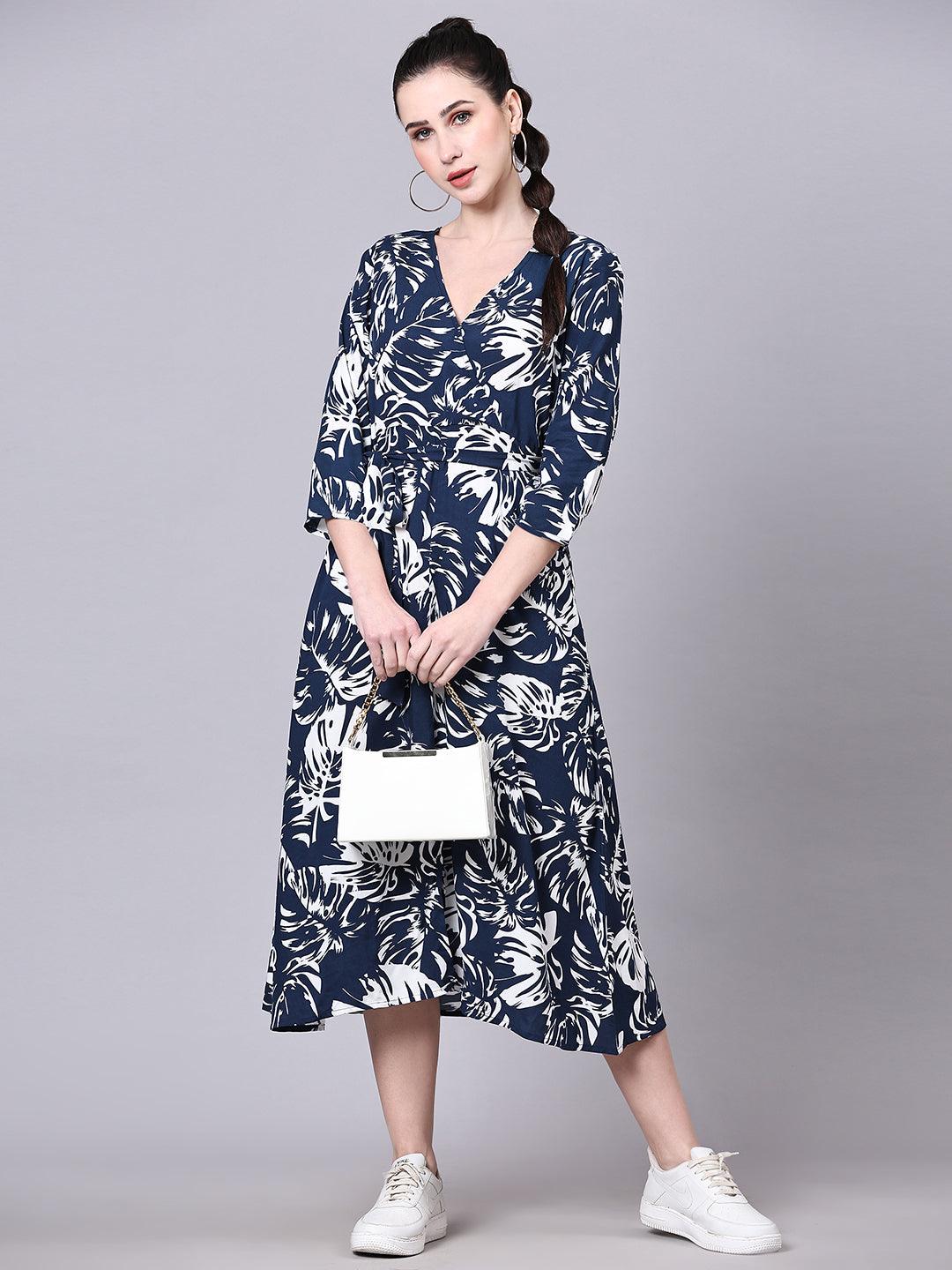 Tropical Print Wrap Dress - VONYQ
