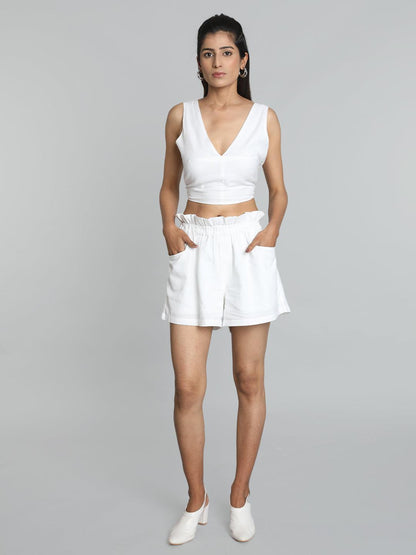 White Cotton Linen Co-Ord Set - VONYQ