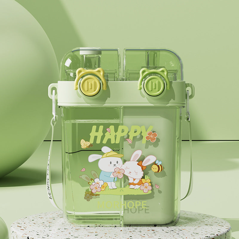 Summer Cute Cartoon Children Double Drink Cup With Straw