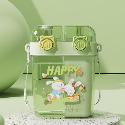Summer Cute Cartoon Children Double Drink Cup With Straw
