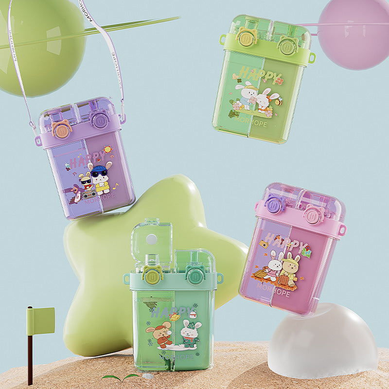 Summer Cute Cartoon Children Double Drink Cup With Straw