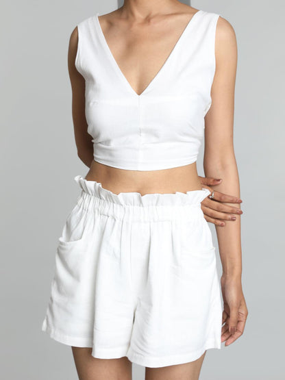 White Cotton Linen Co-Ord Set - VONYQ