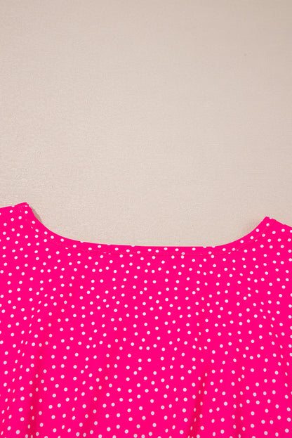 Rose Polka Dot Print Ruffle Smocked High Waist Plus Midi Dress