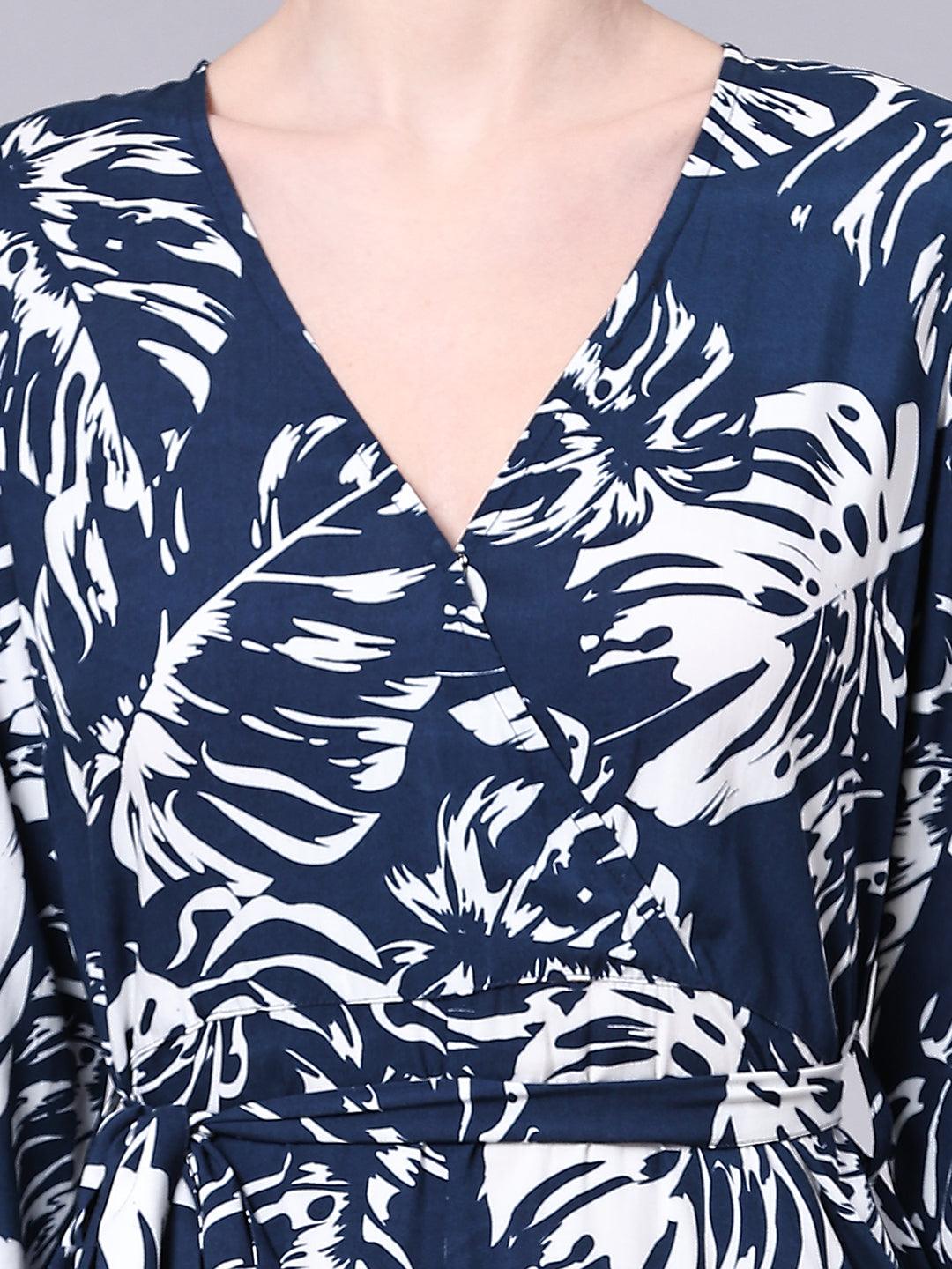 Tropical Print Wrap Dress - VONYQ