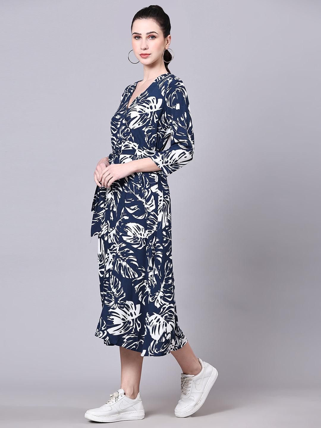 Tropical Print Wrap Dress - VONYQ
