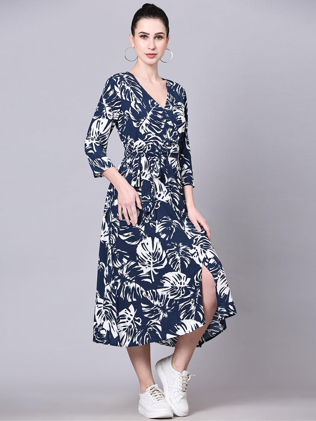 Tropical Print Wrap Dress - VONYQ
