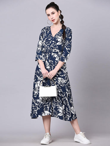 Tropical Print Wrap Dress - VONYQ