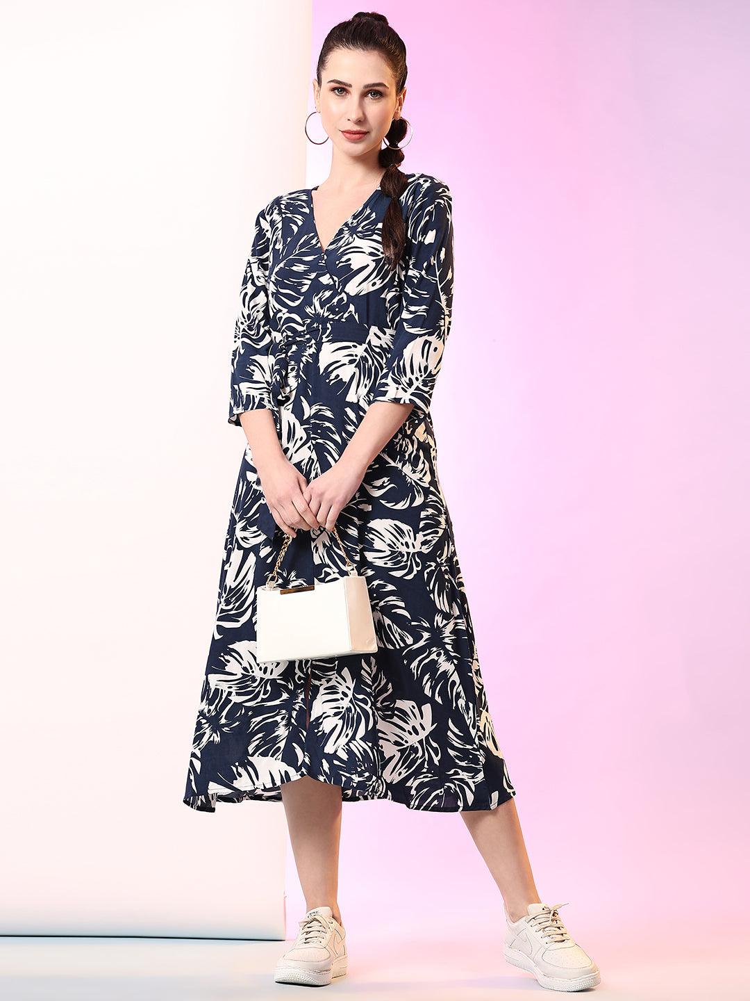 Tropical Print Wrap Dress - VONYQ