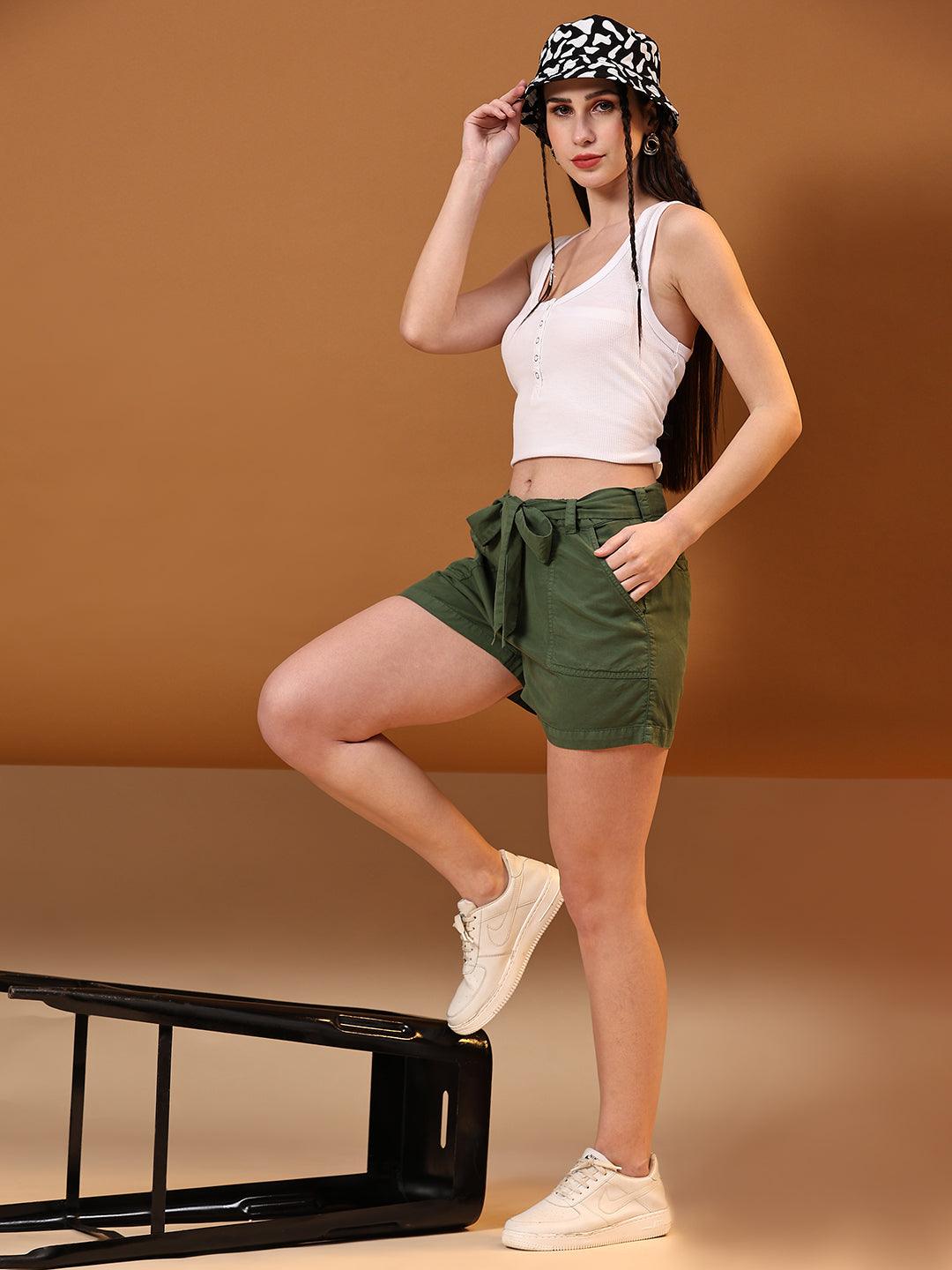 Khaki Tencel Shorts - VONYQ