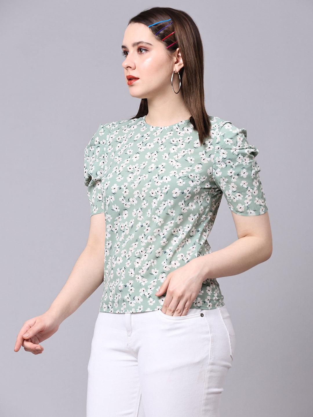 Elegant Floral Print Tops - VONYQ
