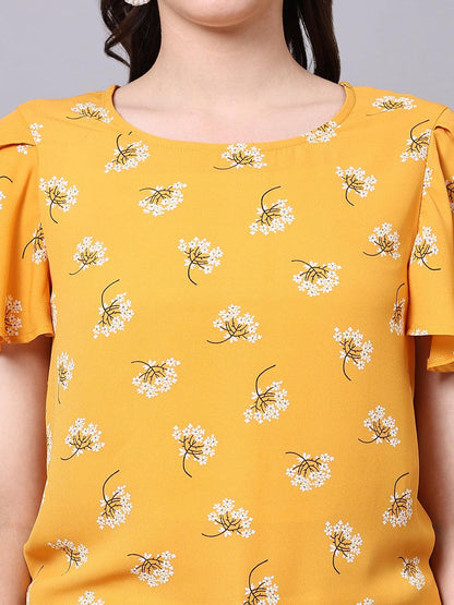 Yellow Floral Print Tops - VONYQ