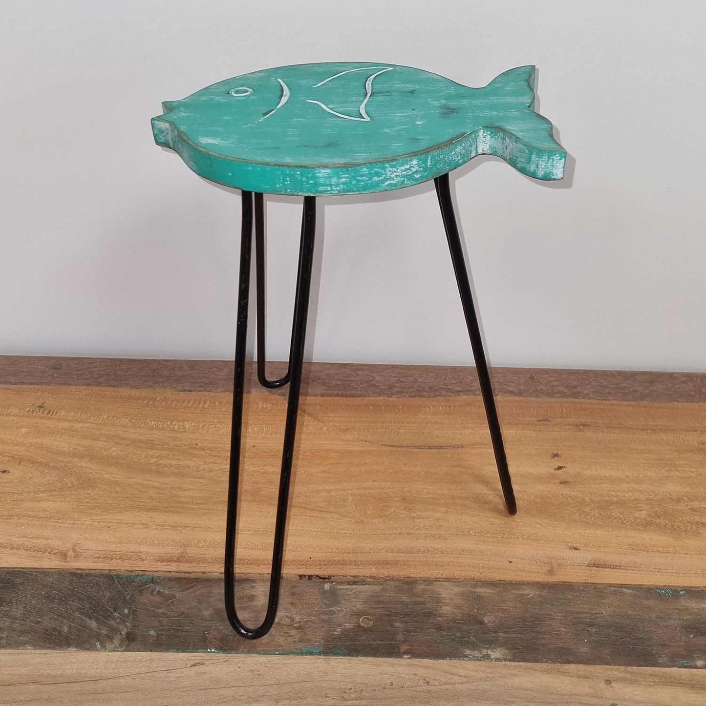 Albasia Wood Fish Stand - Turquoise