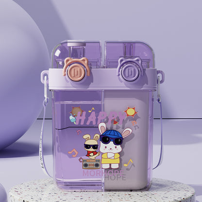 Summer Cute Cartoon Children Double Drink Cup With Straw